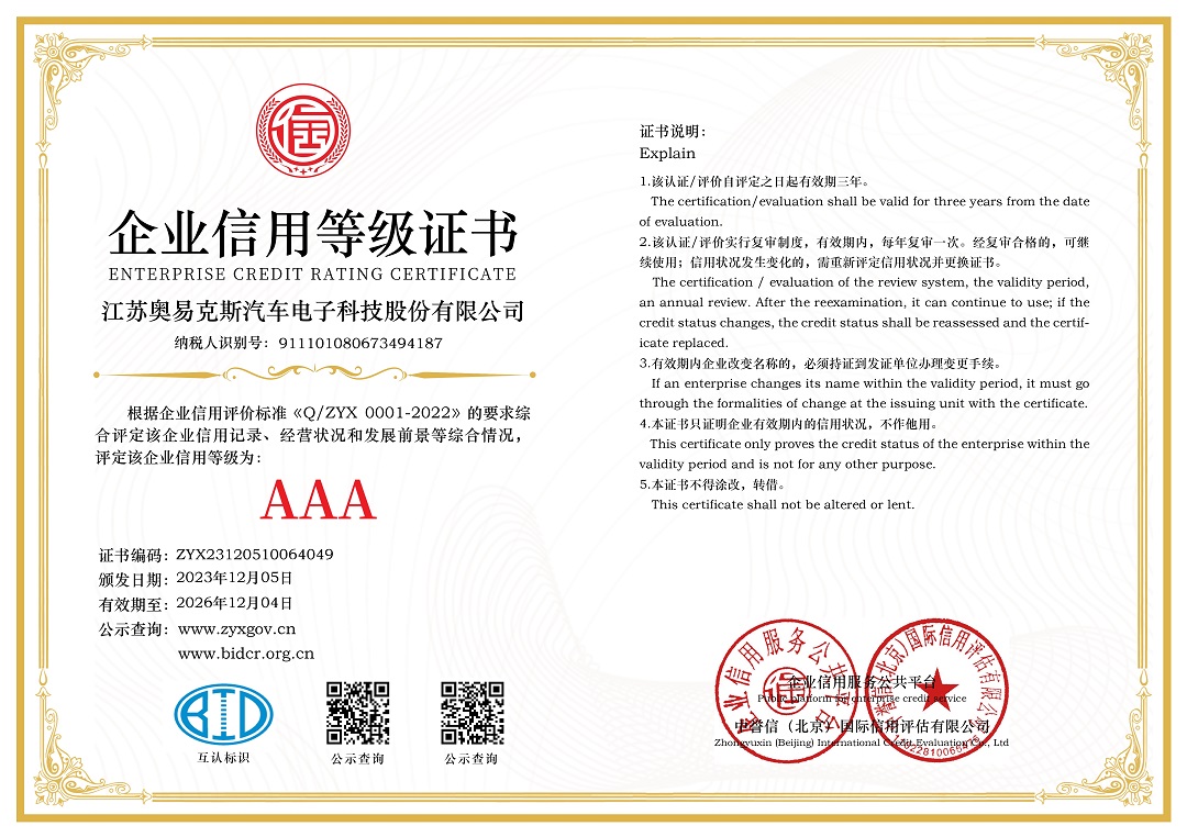 Jiangsu AECS-Enterprise Credit Evaluation Certificate of AAA